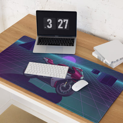 MV Agusta Superveloce 800 Inspired Red Silver Vaporwave Gaming Mouse Pad – Neon Retro Grid Desk Mat, Futuristic Café Racer Digital Artwork