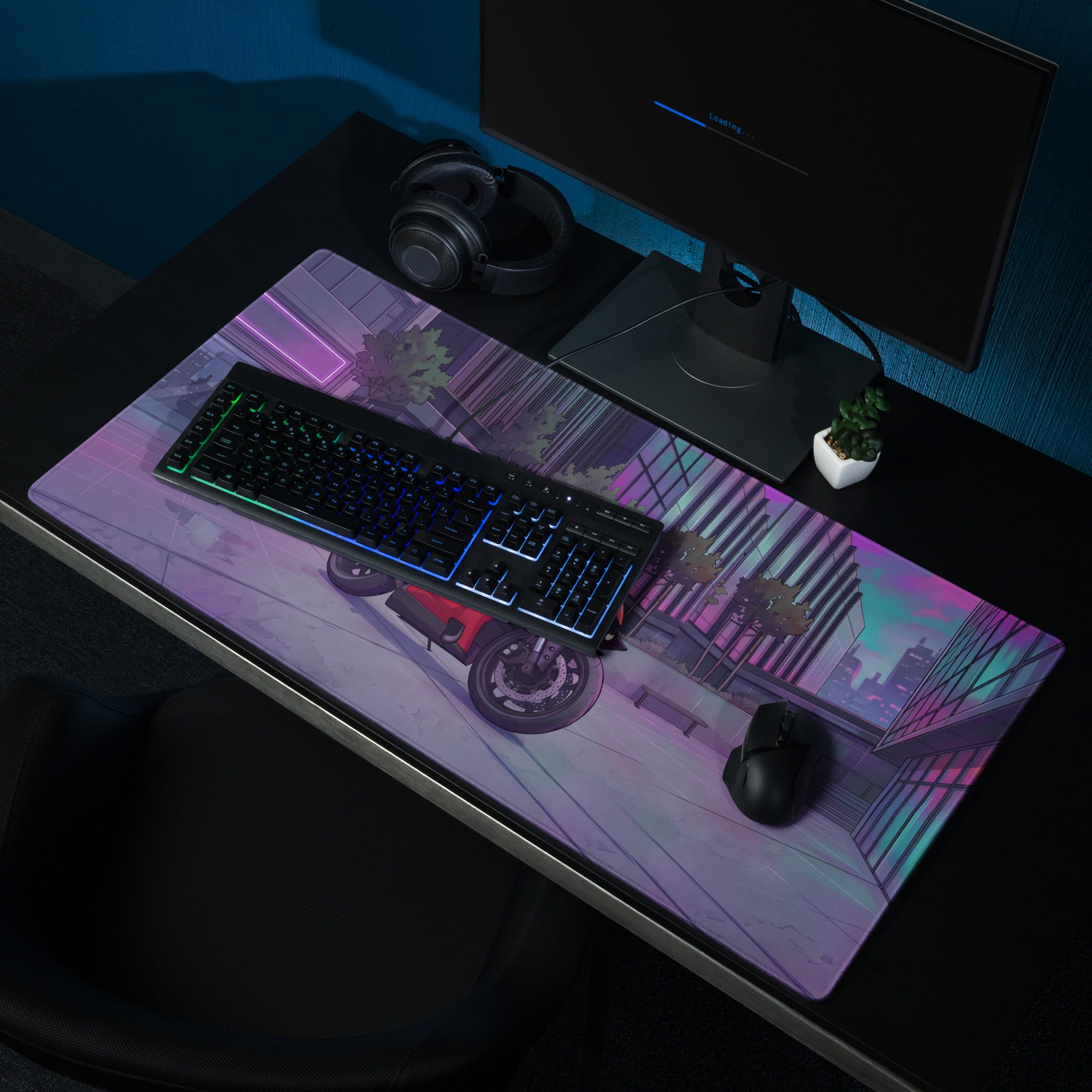 Yamaha YZF-R1 Inspired Red Purple Vaporwave Gaming Mouse Pad – Neon Cyberpunk City Desk Mat, Futuristic Superbike Digital Artwork