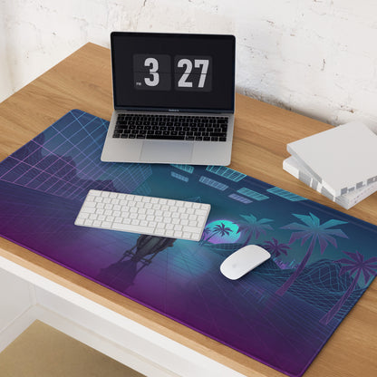 Yamaha YZF-R1 Inspired Blue Purple Vaporwave Gaming Mouse Pad – Neon Retro Grid Desk Mat, Futuristic Superbike Palm Tree Digital Artwork