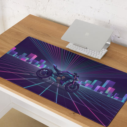 Ducati Streetfighter V4 Inspired Teal Purple Vaporwave Gaming Mouse Pad – Neon Cyber City Desk Mat, Retro Futuristic Motorcycle Digital Artwork