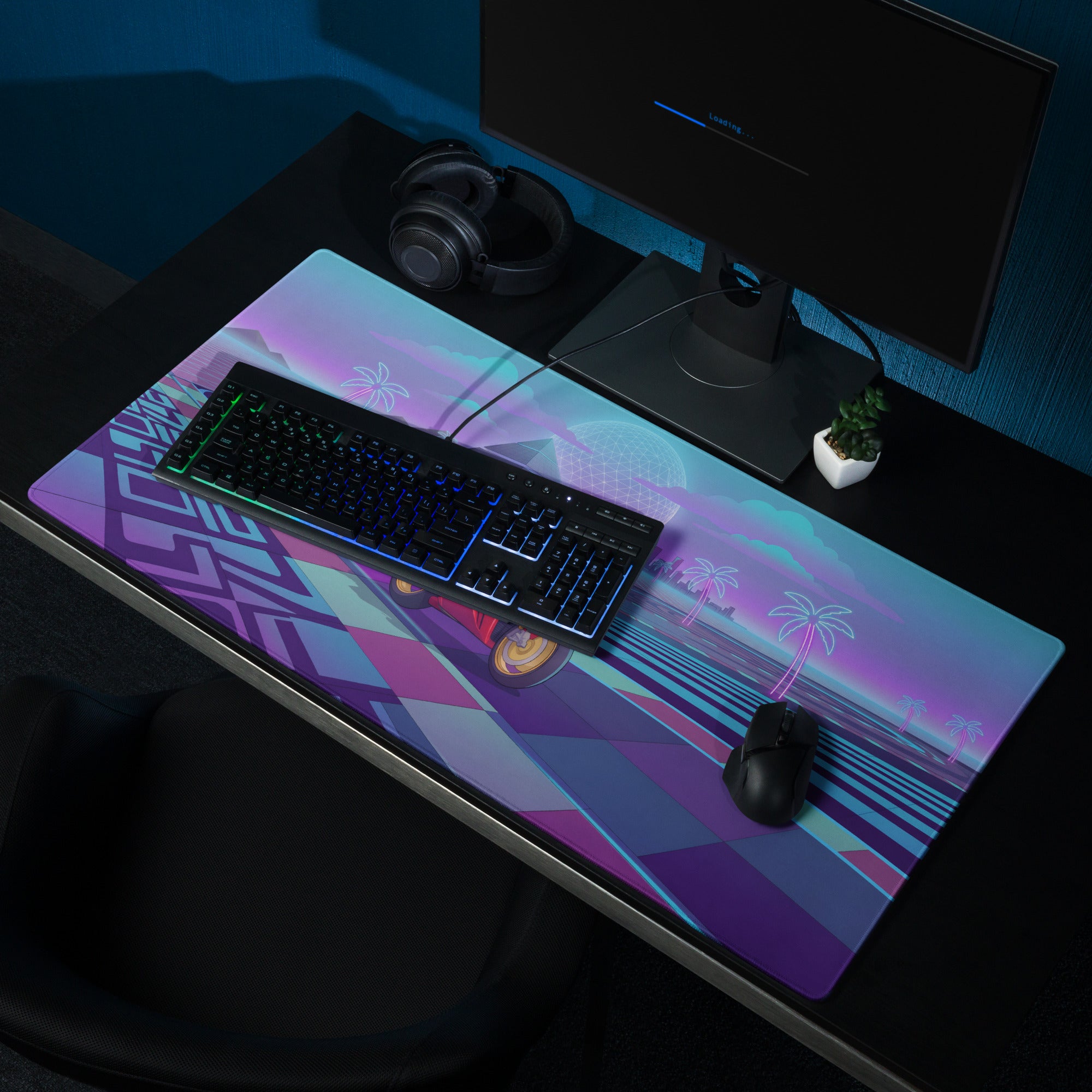 Honda CBR1000RR-R Fireblade Inspired Red Blue Vaporwave Gaming Mouse Pad – Neon Pyramid Raceway Desk Mat, Retro Futuristic Superbike Digital Artwork