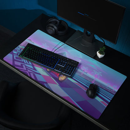 Honda CBR1000RR-R Fireblade Inspired Red Blue Vaporwave Gaming Mouse Pad – Neon Pyramid Raceway Desk Mat, Retro Futuristic Superbike Digital Artwork