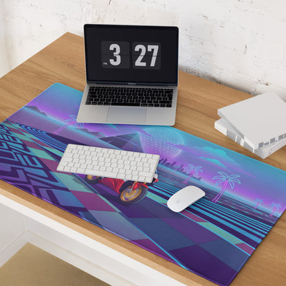 Honda CBR1000RR-R Fireblade Inspired Red Blue Vaporwave Gaming Mouse Pad – Neon Pyramid Raceway Desk Mat, Retro Futuristic Superbike Digital Artwork