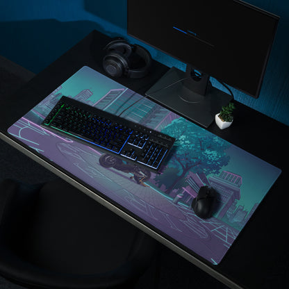 BMW M 1000 RR Inspired Black Teal Vaporwave Gaming Mouse Pad – Neon Cyber City Desk Mat, Futuristic Sportbike Digital Artwork