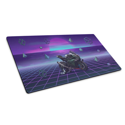 BMW M 1000 RR Inspired Black Purple Vaporwave Gaming Mouse Pad – Neon Sunset Grid Desk Mat, Retro Futuristic Superbike Digital Artwork