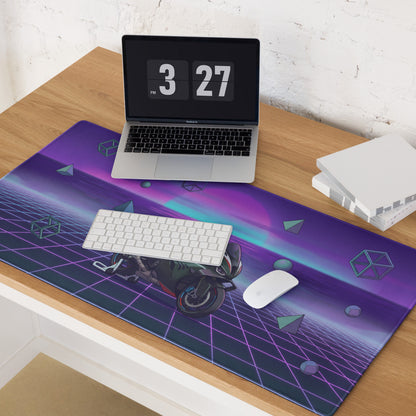 BMW M 1000 RR Inspired Black Purple Vaporwave Gaming Mouse Pad – Neon Sunset Grid Desk Mat, Retro Futuristic Superbike Digital Artwork