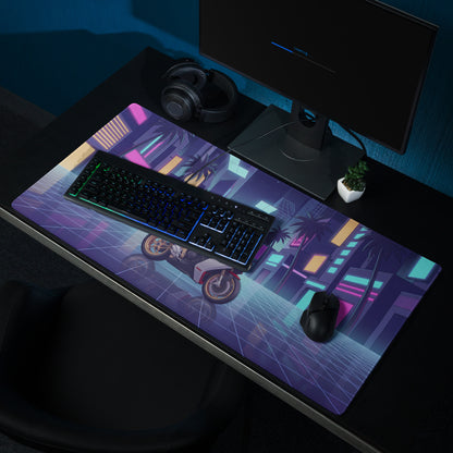 MV Agusta Superveloce 800 Inspired Red Silver Vaporwave Gaming Mouse Pad – Neon Palm City Desk Mat, Retro Futuristic Synthwave Motorcycle Art