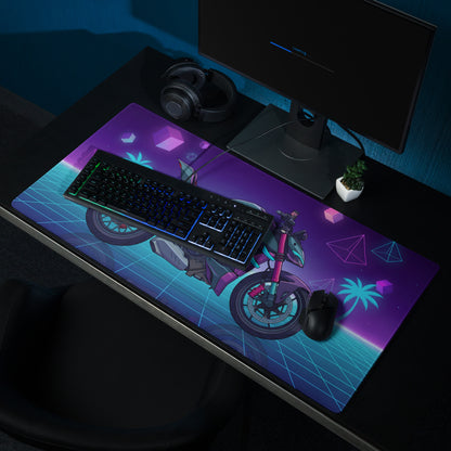 Ducati Streetfighter V4 Inspired Teal Purple Vaporwave Gaming Mouse Pad – Neon Palm Grid Desk Mat, Retro Futuristic Synthwave Naked Bike Art