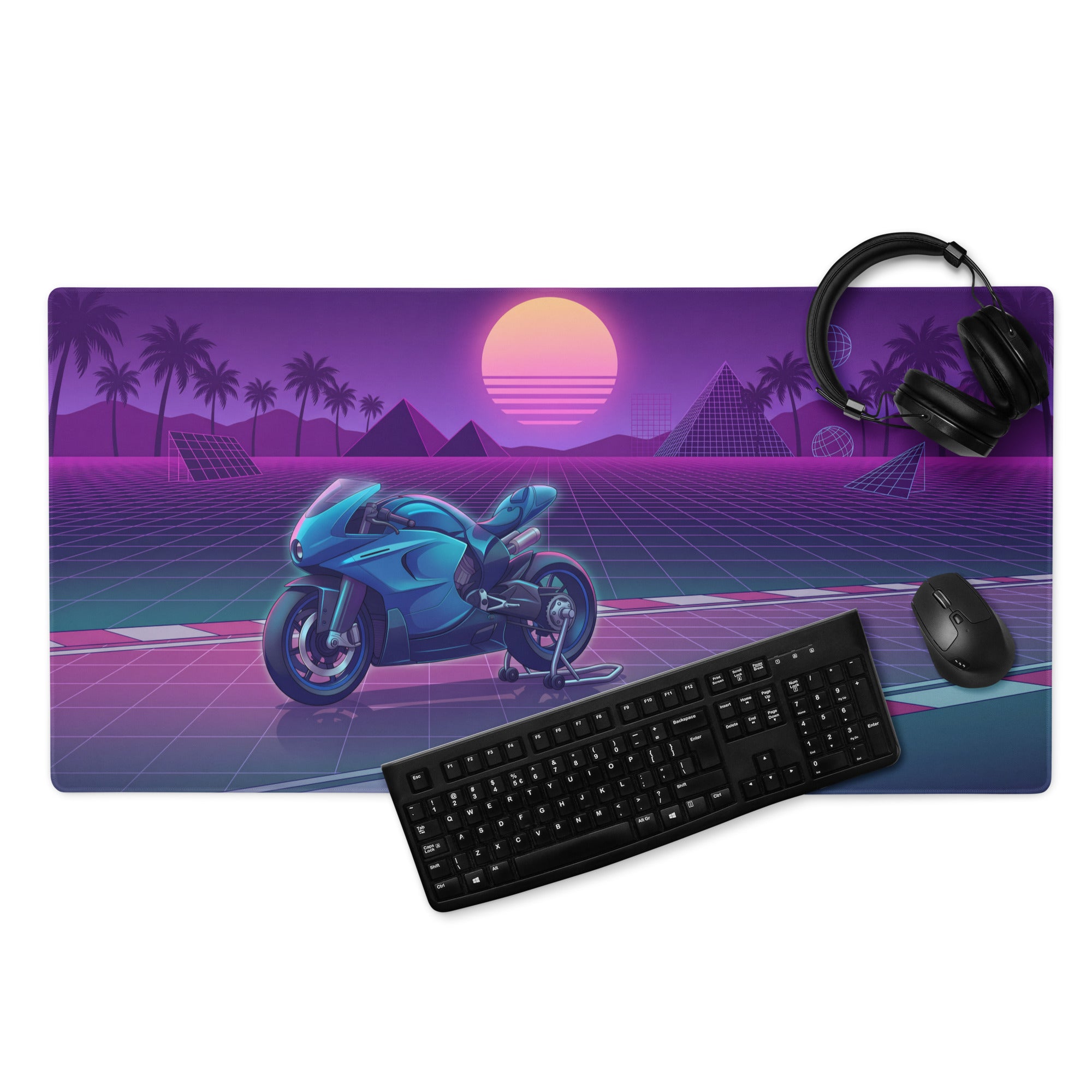 MV Agusta Superveloce 800 Inspired Teal Purple Vaporwave Gaming Mouse Pad – Neon Sunset Grid Desk Mat, Retro Futuristic Synthwave Sportbike Art