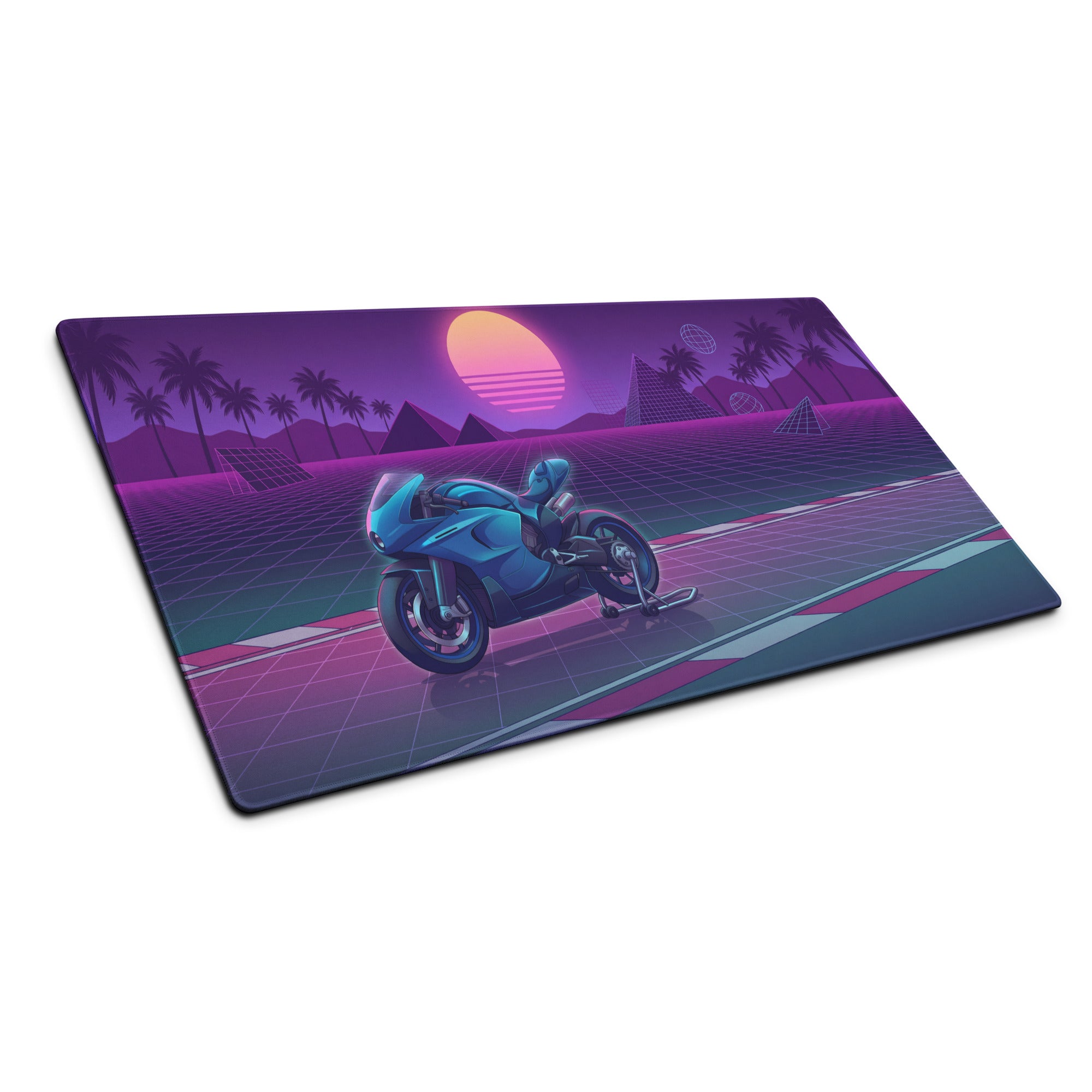 MV Agusta Superveloce 800 Inspired Teal Purple Vaporwave Gaming Mouse Pad – Neon Sunset Grid Desk Mat, Retro Futuristic Synthwave Sportbike Art