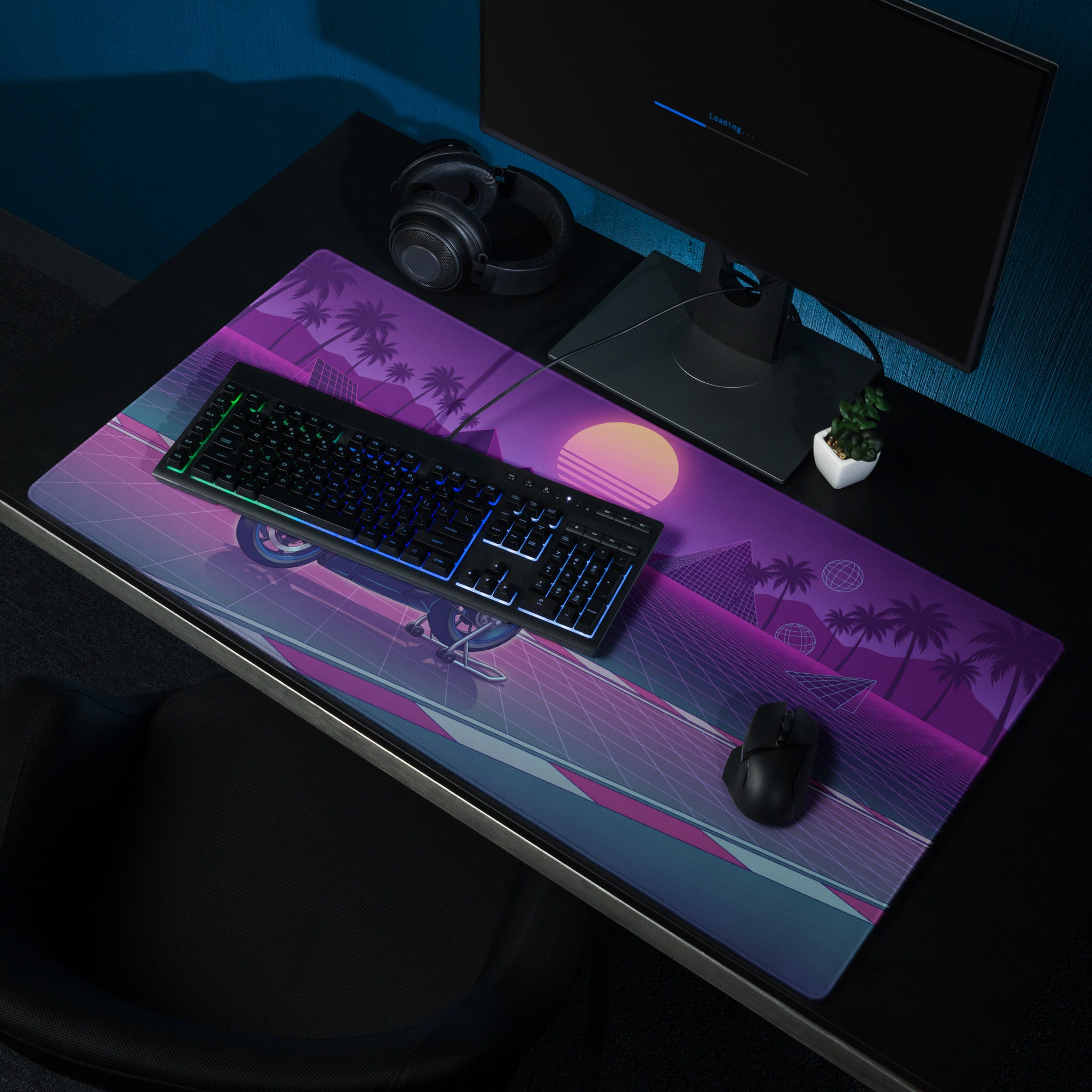 MV Agusta Superveloce 800 Inspired Teal Purple Vaporwave Gaming Mouse Pad – Neon Sunset Grid Desk Mat, Retro Futuristic Synthwave Sportbike Art