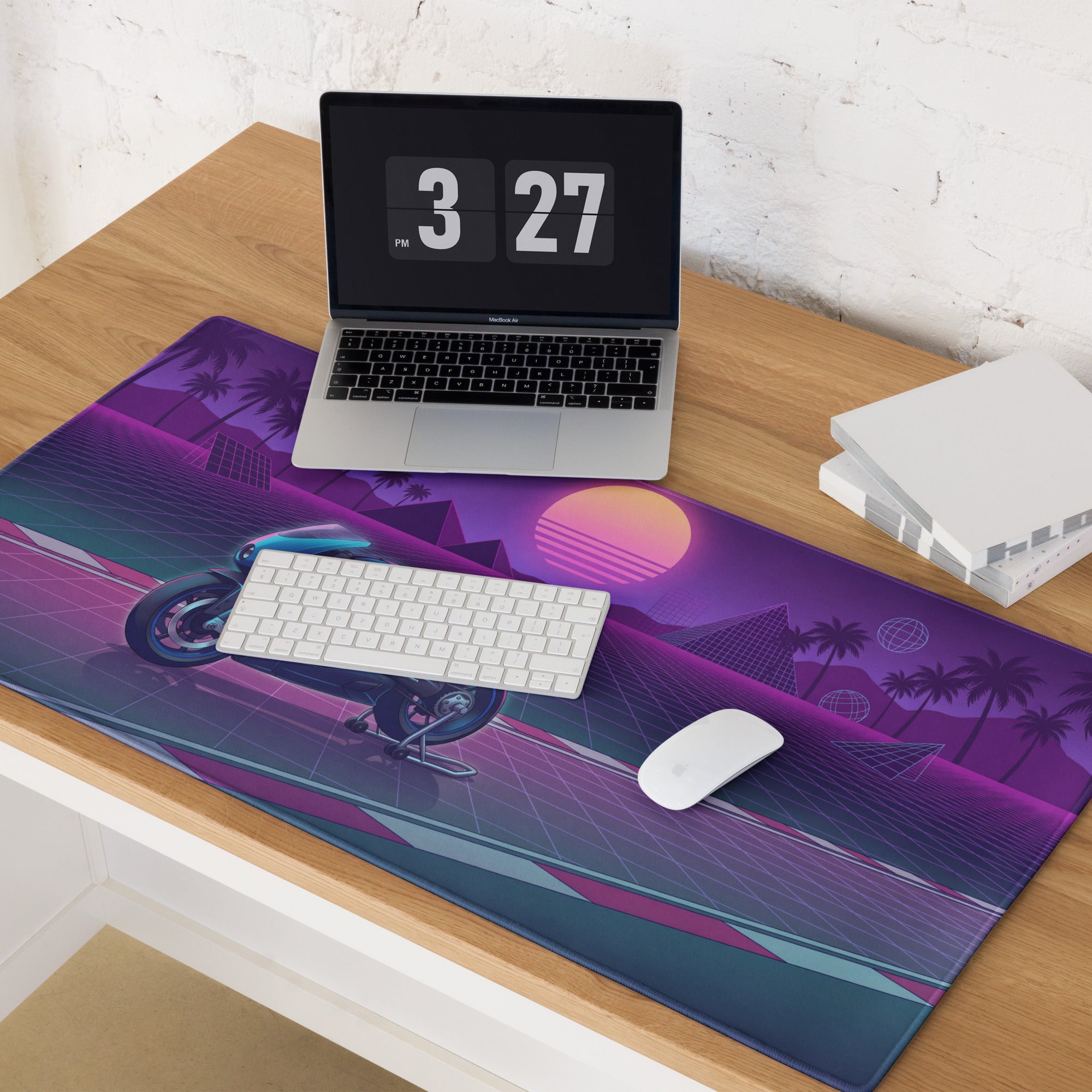 MV Agusta Superveloce 800 Inspired Teal Purple Vaporwave Gaming Mouse Pad – Neon Sunset Grid Desk Mat, Retro Futuristic Synthwave Sportbike Art