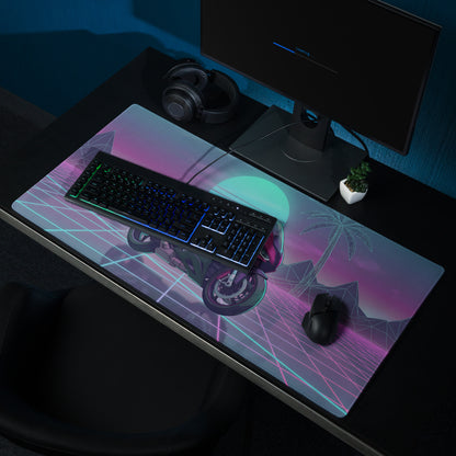 BMW S1000RR Inspired Magenta Black Vaporwave Gaming Mouse Pad – Neon Sunset Grid Desk Mat, Retro Futuristic Synthwave Sportbike Digital Art