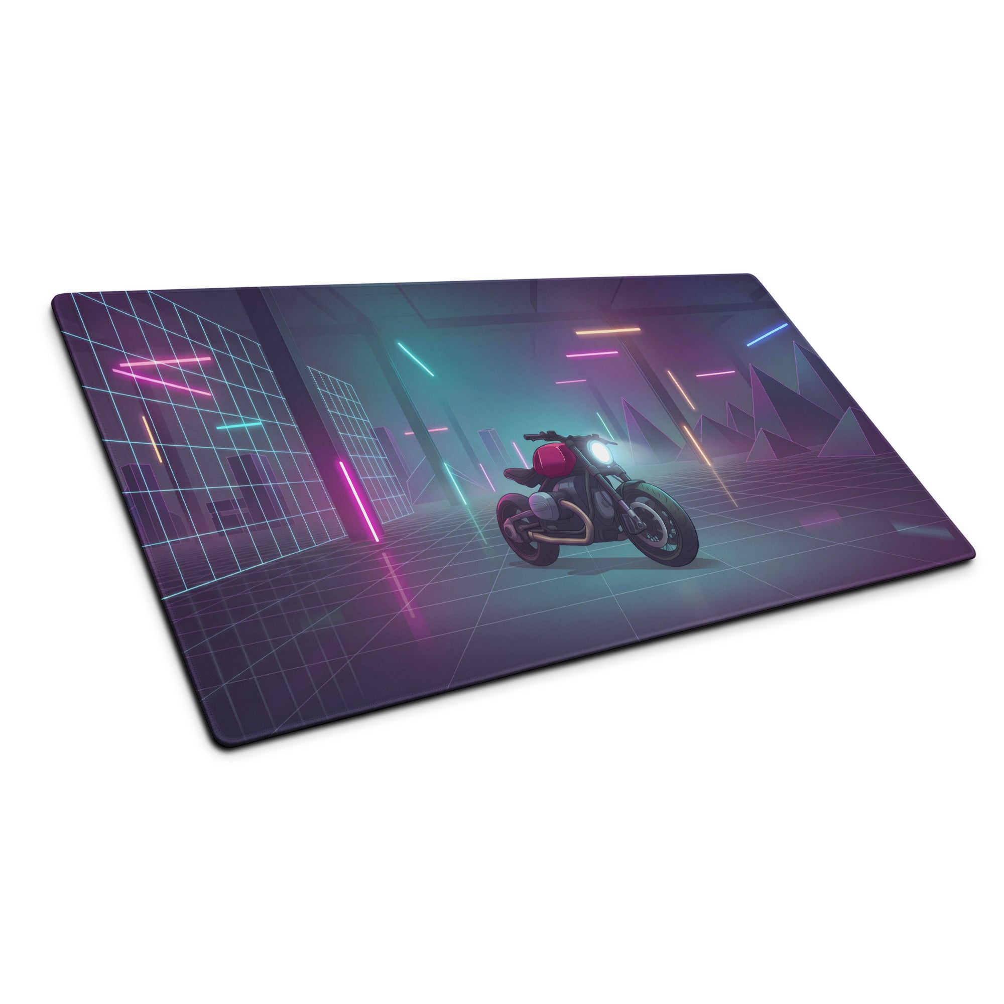 BMW R nineT Inspired Burgundy Black Vaporwave Gaming Mouse Pad – Neon Cyber Garage Desk Mat, Retro Futuristic Synthwave Café Racer Digital Art