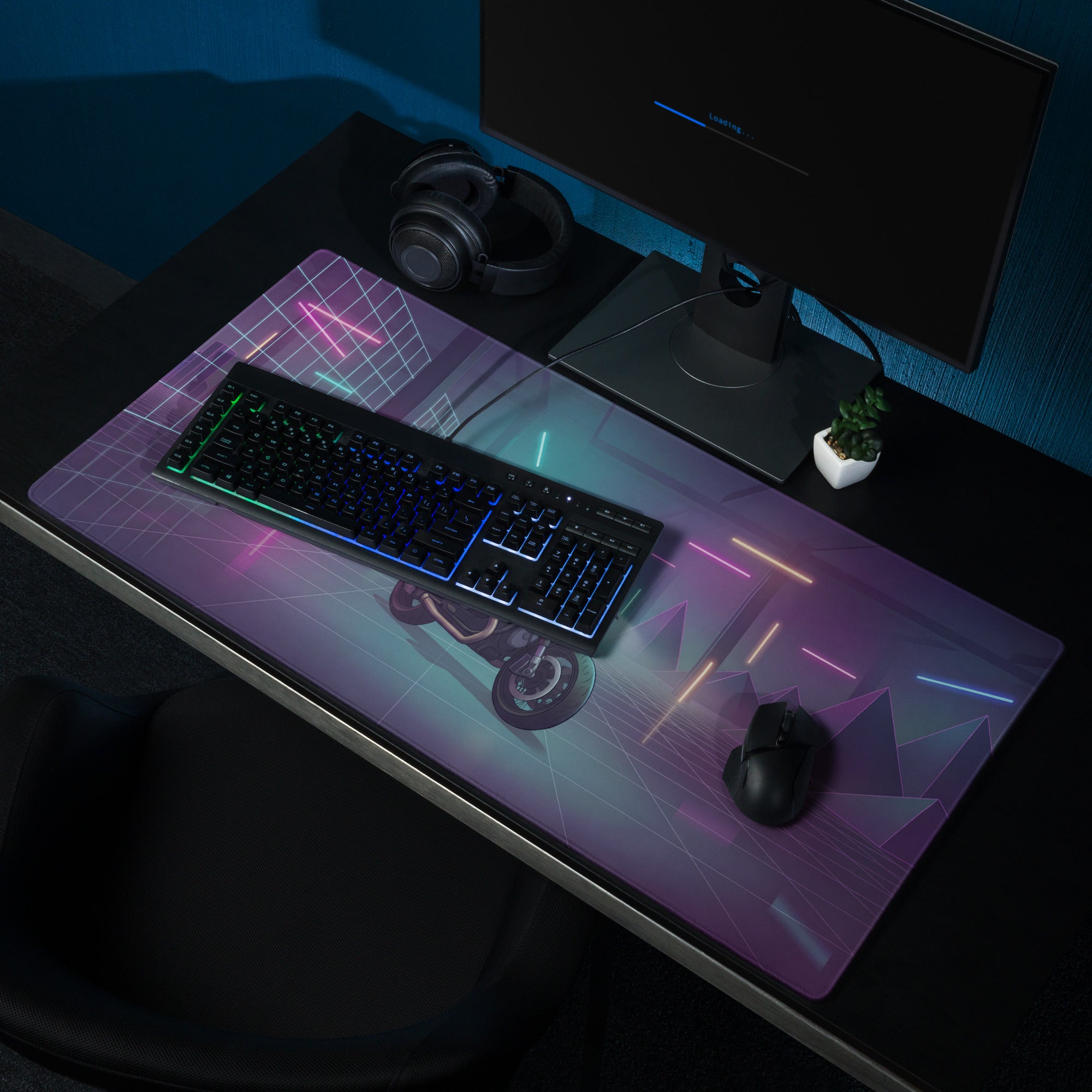 BMW R nineT Inspired Burgundy Black Vaporwave Gaming Mouse Pad – Neon Cyber Garage Desk Mat, Retro Futuristic Synthwave Café Racer Digital Art