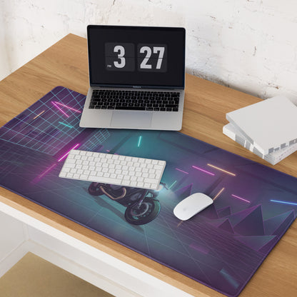 BMW R nineT Inspired Burgundy Black Vaporwave Gaming Mouse Pad – Neon Cyber Garage Desk Mat, Retro Futuristic Synthwave Café Racer Digital Art