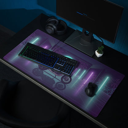 BMW R nineT Inspired Magenta Purple Vaporwave Gaming Mouse Pad – Neon Palm Garage Desk Mat, Retro Futuristic Synthwave Café Racer Digital Art