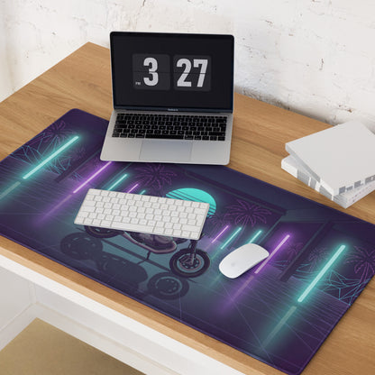 BMW R nineT Inspired Magenta Purple Vaporwave Gaming Mouse Pad – Neon Palm Garage Desk Mat, Retro Futuristic Synthwave Café Racer Digital Art