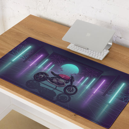 BMW R nineT Inspired Magenta Purple Vaporwave Gaming Mouse Pad – Neon Palm Garage Desk Mat, Retro Futuristic Synthwave Café Racer Digital Art