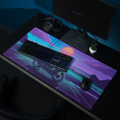 Kawasaki Ninja ZX-6R Inspired Green Purple Vaporwave Gaming Mouse Pad – Neon Sunset Grid Desk Mat, Retro Futuristic Synthwave Sportbike Art