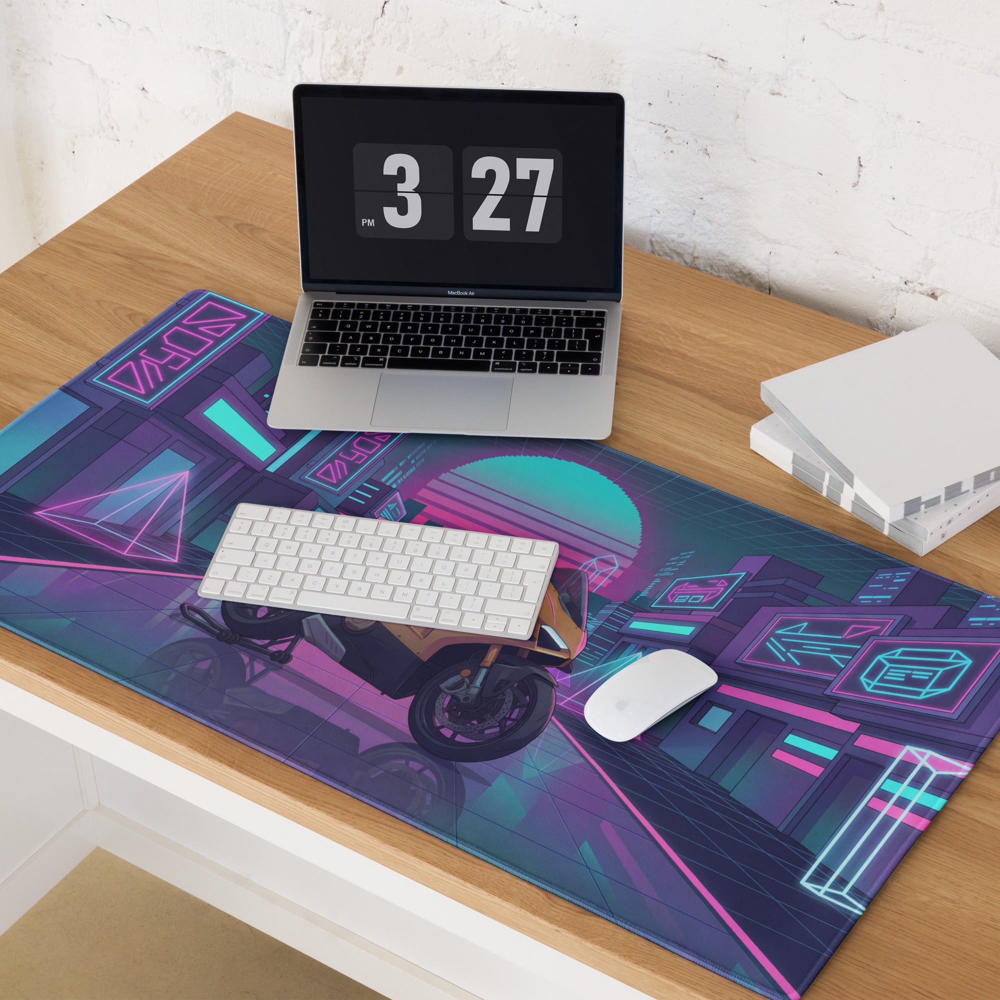 Ducati Panigale V4 Inspired Gold Black Vaporwave Gaming Mouse Pad – Neon Cyber City Desk Mat, Retro Futuristic Synthwave Superbike Digital Art