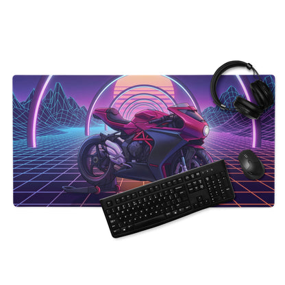 MV Agusta Superveloce Inspired Magenta Vaporwave Gaming Mouse Pad – Neon Grid Desk Mat, Retro Futuristic Synthwave Motorcycle Digital Art