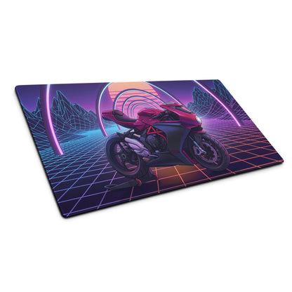 MV Agusta Superveloce Inspired Magenta Vaporwave Gaming Mouse Pad – Neon Grid Desk Mat, Retro Futuristic Synthwave Motorcycle Digital Art