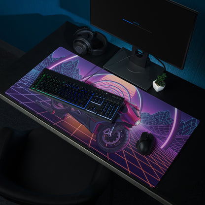 MV Agusta Superveloce Inspired Magenta Vaporwave Gaming Mouse Pad – Neon Grid Desk Mat, Retro Futuristic Synthwave Motorcycle Digital Art
