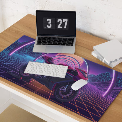 MV Agusta Superveloce Inspired Magenta Vaporwave Gaming Mouse Pad – Neon Grid Desk Mat, Retro Futuristic Synthwave Motorcycle Digital Art