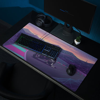 BMW M1000RR Inspired Purple Teal Vaporwave Gaming Mouse Pad – Neon Mountain Raceway Desk Mat, Futuristic Synthwave Motorcycle Digital Art