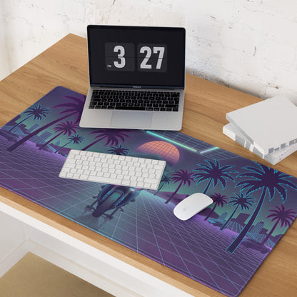 Yamaha YZF-R1 Inspired Blue Purple Vaporwave Gaming Mouse Pad – Neon Palm Grid Desk Mat, Retro Futuristic Synthwave Motorcycle Digital Art