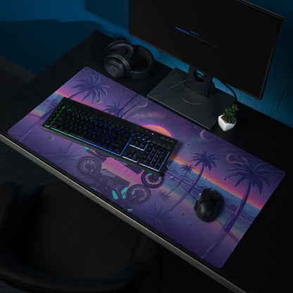 Ducati Panigale V4S Inspired Black Cyan Vaporwave Gaming Mouse Pad – Neon Cosmic Sunset Desk Mat, Retro Futuristic Synthwave Sportbike Digital Art