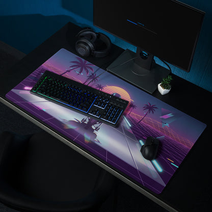 BMW M 1000 RR Inspired Black Cyan Vaporwave Gaming Mouse Pad – Neon Sunset Grid Desk Mat, Retro Futuristic Synthwave Superbike Digital Art