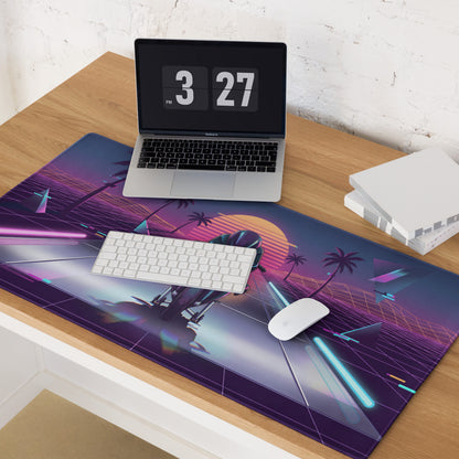 BMW M 1000 RR Inspired Black Cyan Vaporwave Gaming Mouse Pad – Neon Sunset Grid Desk Mat, Retro Futuristic Synthwave Superbike Digital Art