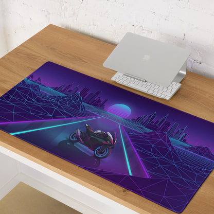 BMW M1000RR Inspired Purple Blue Vaporwave Gaming Mouse Pad – Neon Cyber City Desk Mat, Retro Futuristic Synthwave Motorcycle Digital Art