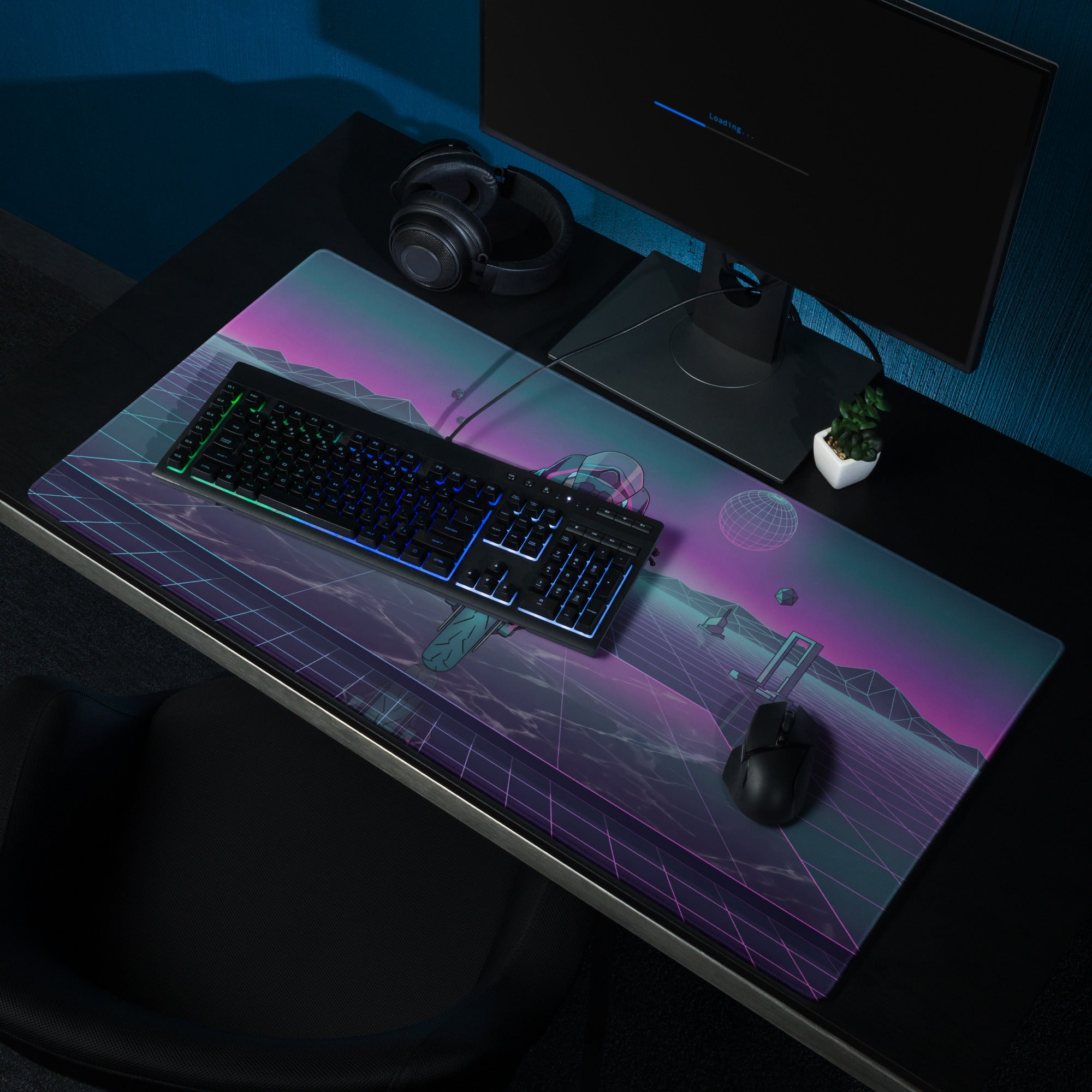 Ducati Panigale V4R Inspired Teal Purple Vaporwave Gaming Mouse Pad – Neon Grid Desk Mat, Retro Futuristic Supersport Motorcycle Digital Art