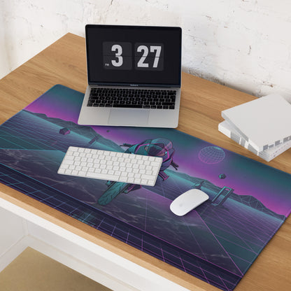 Ducati Panigale V4R Inspired Teal Purple Vaporwave Gaming Mouse Pad – Neon Grid Desk Mat, Retro Futuristic Supersport Motorcycle Digital Art