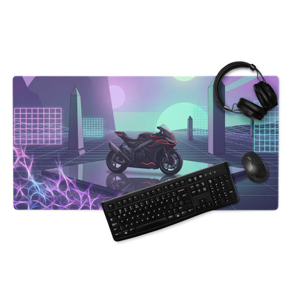 Aprilia RSV4 1100 Inspired Black Pink Vaporwave Gaming Mouse Pad – Neon Geometric Grid Desk Mat, Retro Futuristic Synthwave Superbike Digital Art