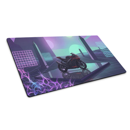 Aprilia RSV4 1100 Inspired Black Pink Vaporwave Gaming Mouse Pad – Neon Geometric Grid Desk Mat, Retro Futuristic Synthwave Superbike Digital Art