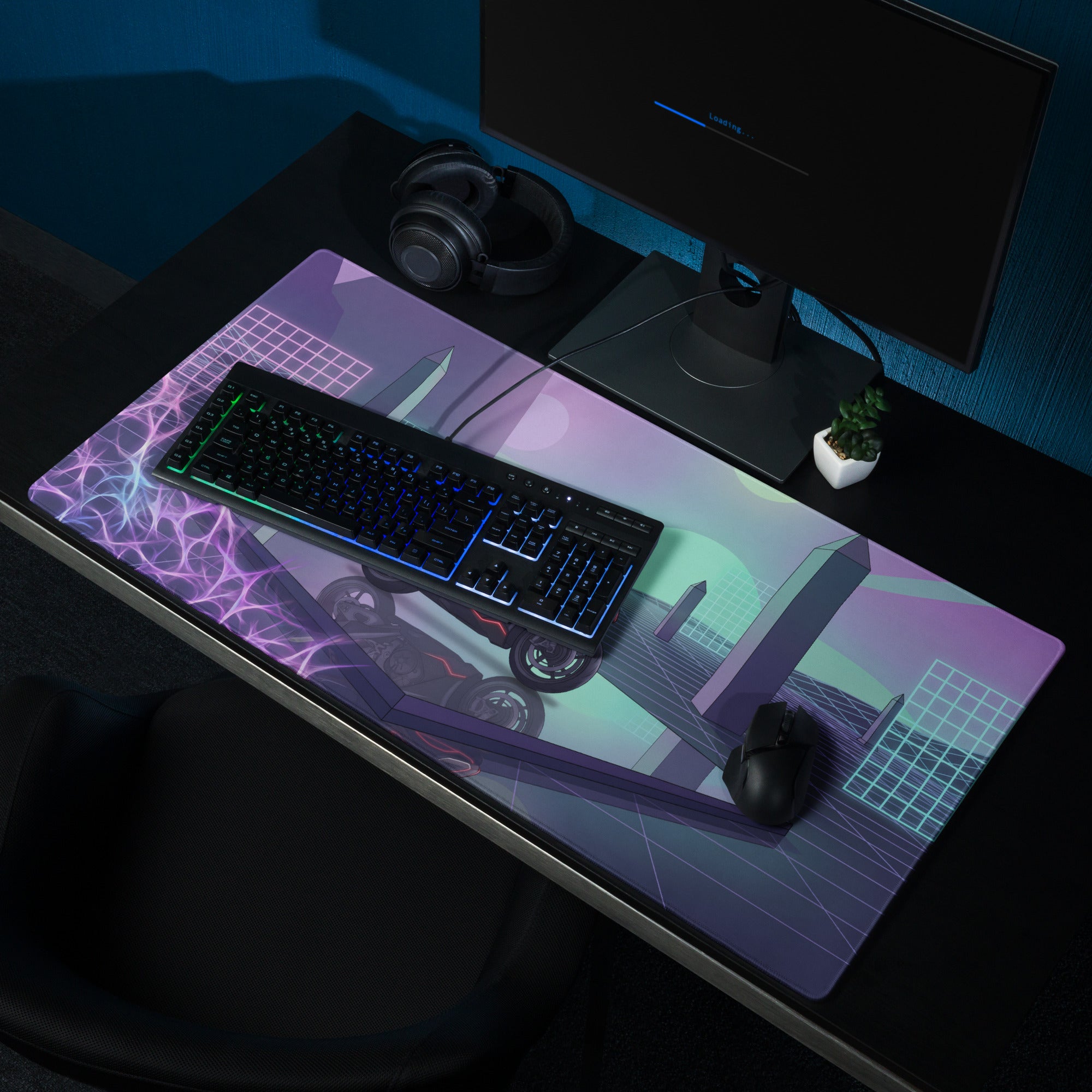 Aprilia RSV4 1100 Inspired Black Pink Vaporwave Gaming Mouse Pad – Neon Geometric Grid Desk Mat, Retro Futuristic Synthwave Superbike Digital Art