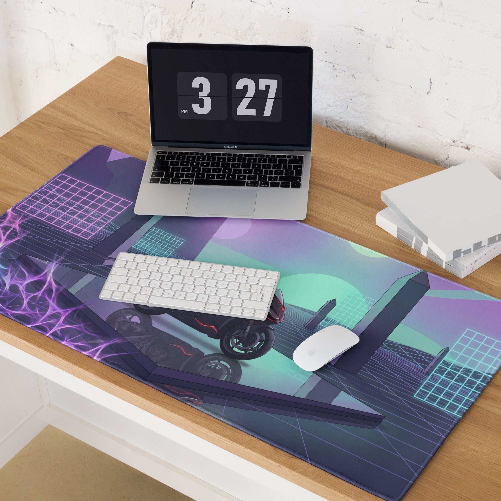 Aprilia RSV4 1100 Inspired Black Pink Vaporwave Gaming Mouse Pad – Neon Geometric Grid Desk Mat, Retro Futuristic Synthwave Superbike Digital Art