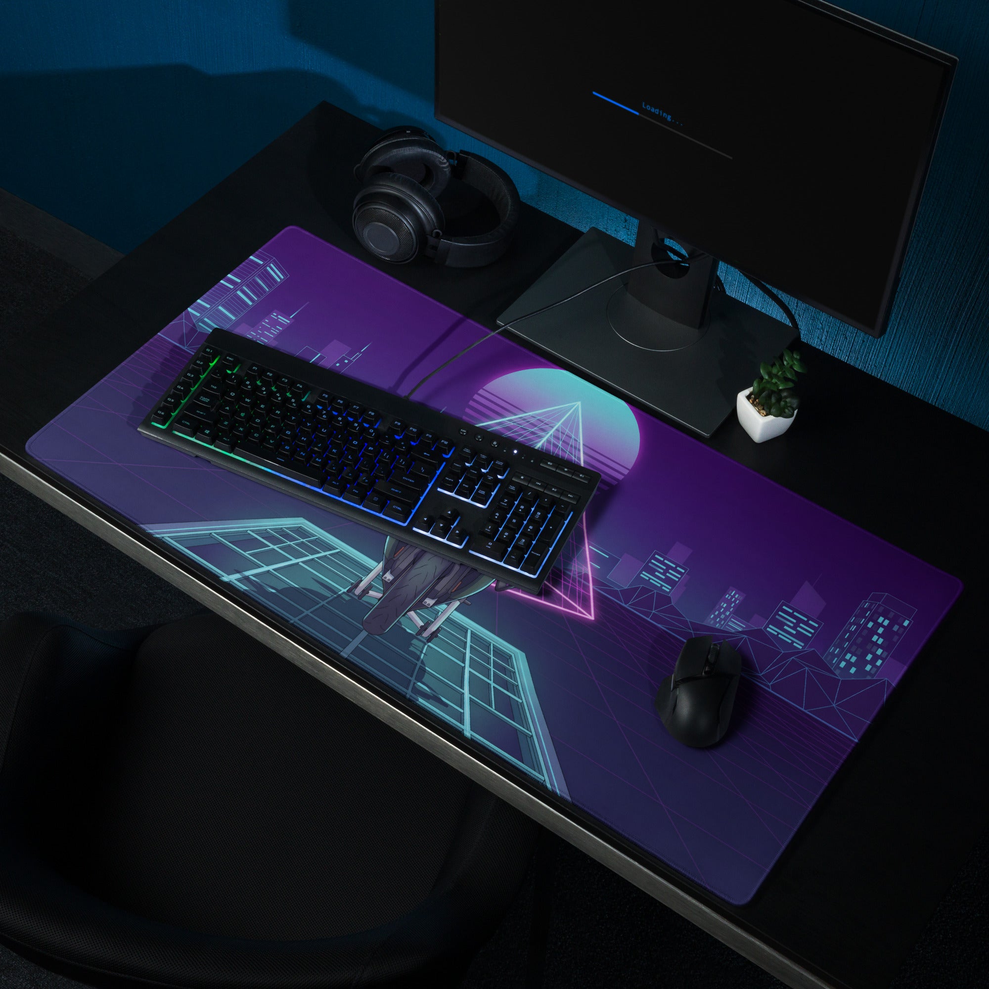 BMW M1000RR Inspired White Teal Vaporwave Gaming Mouse Pad – Neon Cyber City Desk Mat, Retro Futuristic Synthwave Sportbike Digital Art