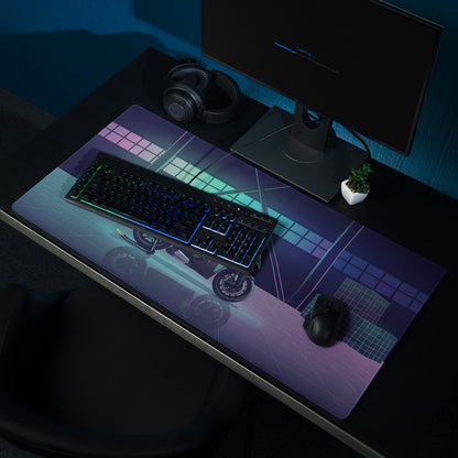 Ducati Panigale V4S Inspired Teal Purple Vaporwave Gaming Mouse Pad – Neon Grid Garage Desk Mat, Retro Futuristic Superbike Digital Art