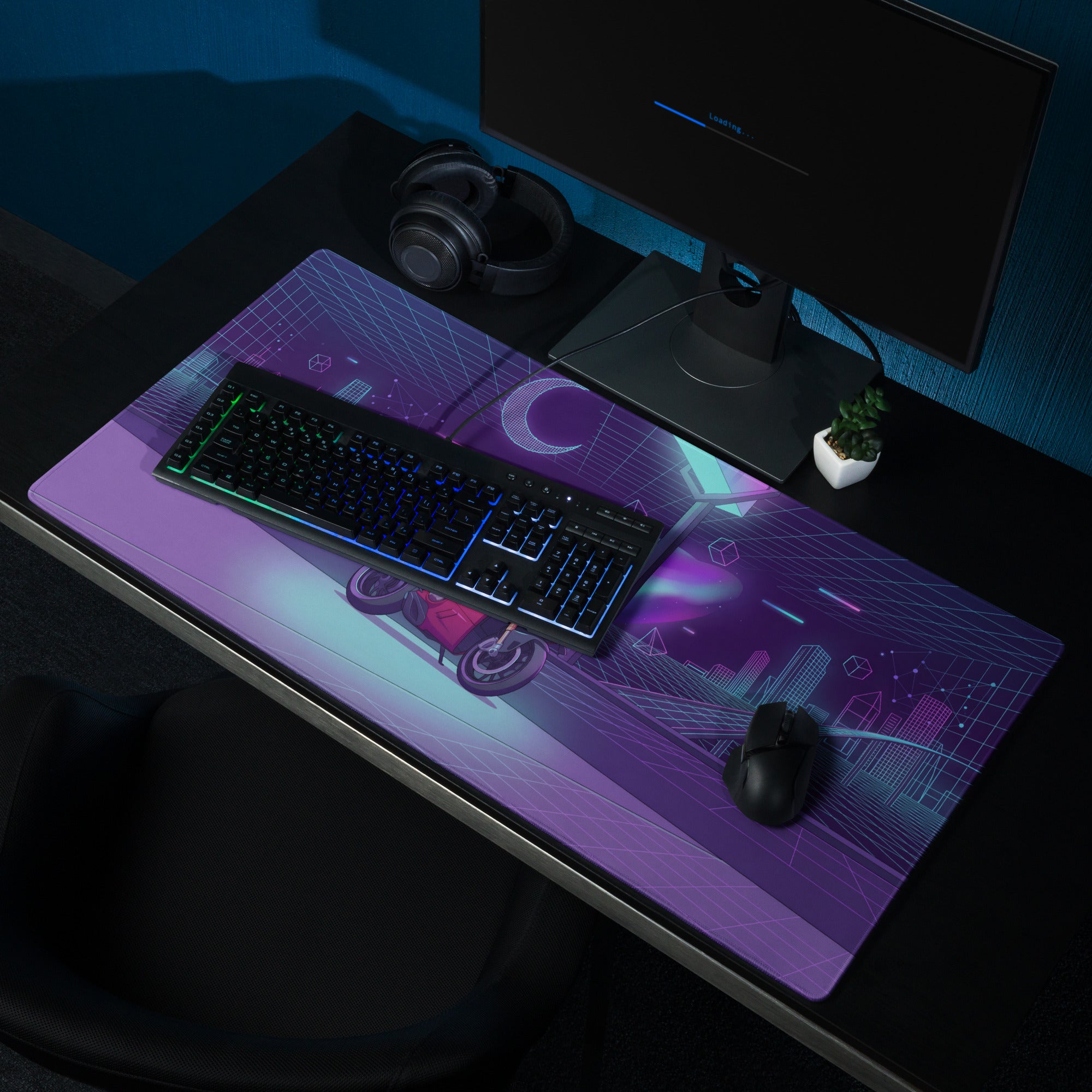 Ducati Panigale V4 Inspired Red Purple Vaporwave Gaming Mouse Pad – Neon Cyber City Desk Mat, Retro Futuristic Superbike Digital Art