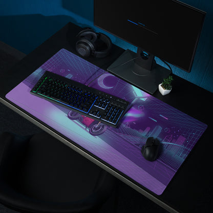 Ducati Panigale V4 Inspired Red Purple Vaporwave Gaming Mouse Pad – Neon Cyber City Desk Mat, Retro Futuristic Superbike Digital Art