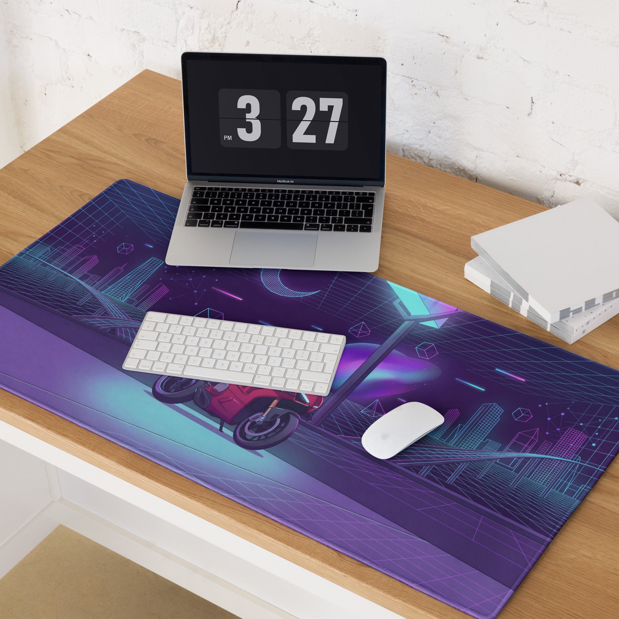 Ducati Panigale V4 Inspired Red Purple Vaporwave Gaming Mouse Pad – Neon Cyber City Desk Mat, Retro Futuristic Superbike Digital Art