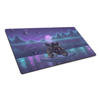 Ducati Streetfighter V4S Inspired White Purple Vaporwave Gaming Mouse Pad – Neon Grid Dreamscape Desk Mat, Retro Futuristic Superbike Digital Art