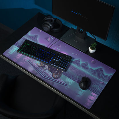Ducati Streetfighter V4S Inspired White Purple Vaporwave Gaming Mouse Pad – Neon Grid Dreamscape Desk Mat, Retro Futuristic Superbike Digital Art
