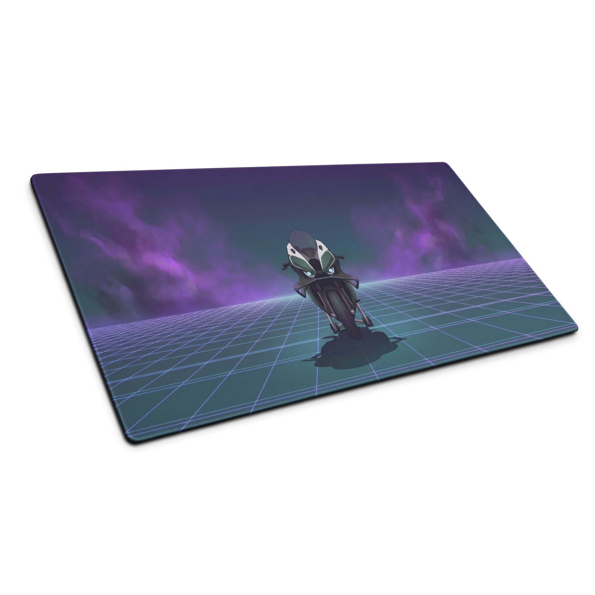 BMW M1000RR Inspired Green Purple Vaporwave Gaming Mouse Pad – Neon Grid Desk Mat, Moody Retro Futuristic Sportbike Digital Art