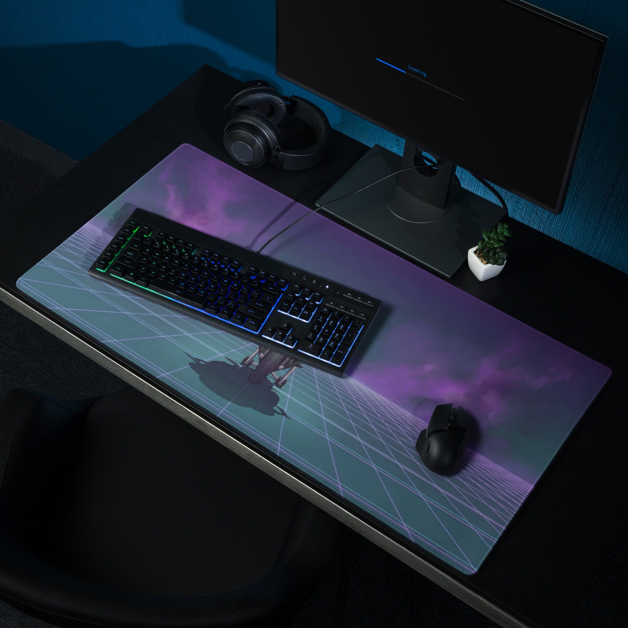 BMW M1000RR Inspired Green Purple Vaporwave Gaming Mouse Pad – Neon Grid Desk Mat, Moody Retro Futuristic Sportbike Digital Art